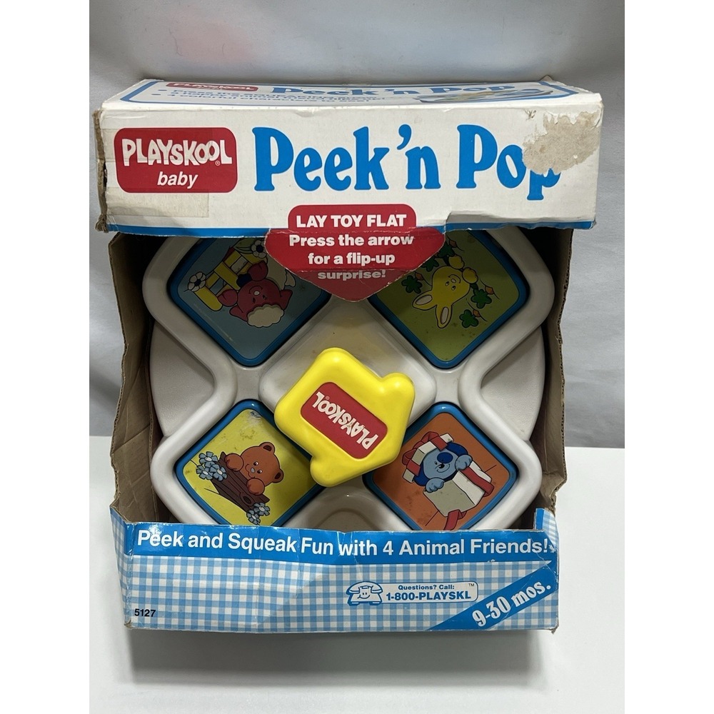 Playskool #5127 Peek'n Pop Toddler Toy 1990 Flip Animals Cat Dog Bunny Sheep. C1